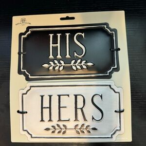Bee & Willow Home "His /Hers” Shabby Chic Wedding Home Wall Sign Decor NWT Gift